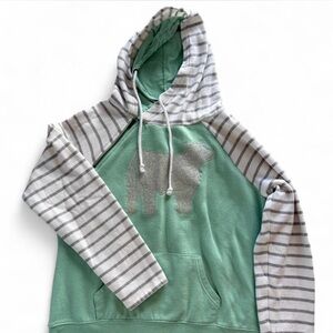 Striped Teal Hoodie with Cow Design